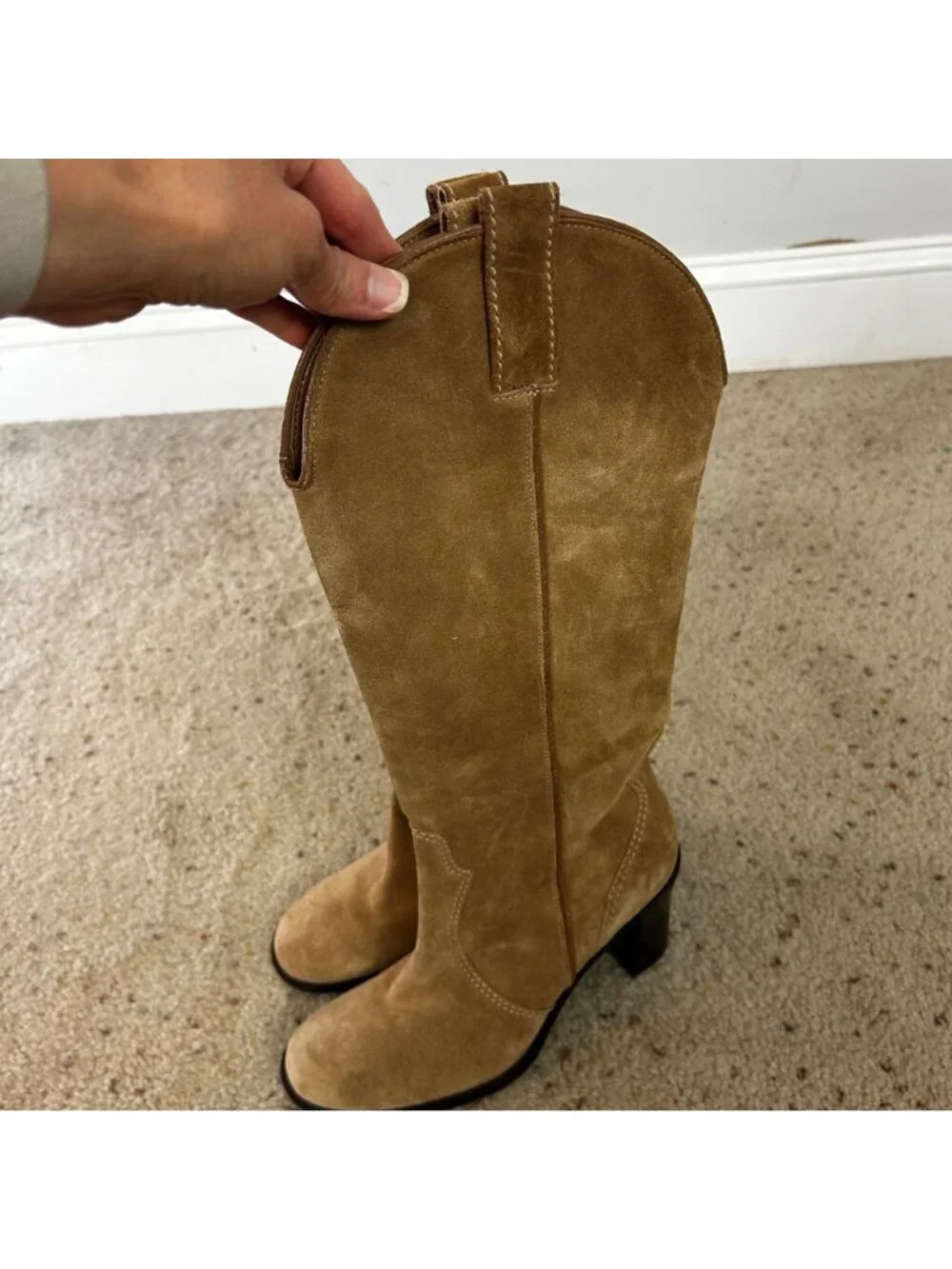 Franco Sarto Women's Suede Heeled Western Style Boots Camel Brown Size 7.5 - Picture 2 of 7